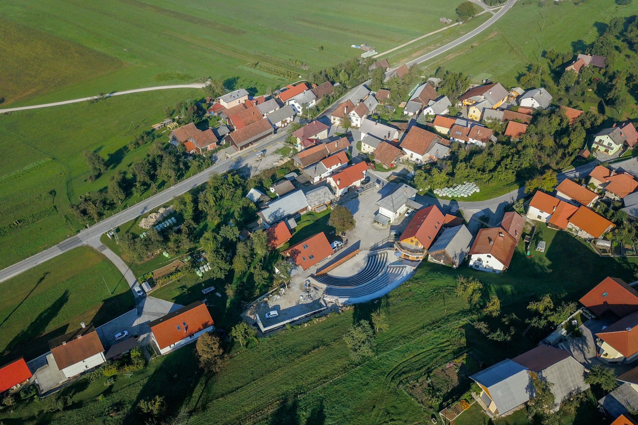 Aerial shot of a beautiful village in Slovenia